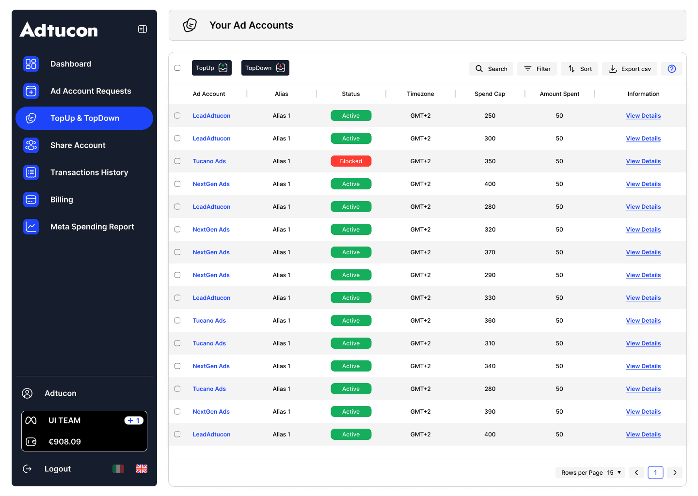 Top-up and account management